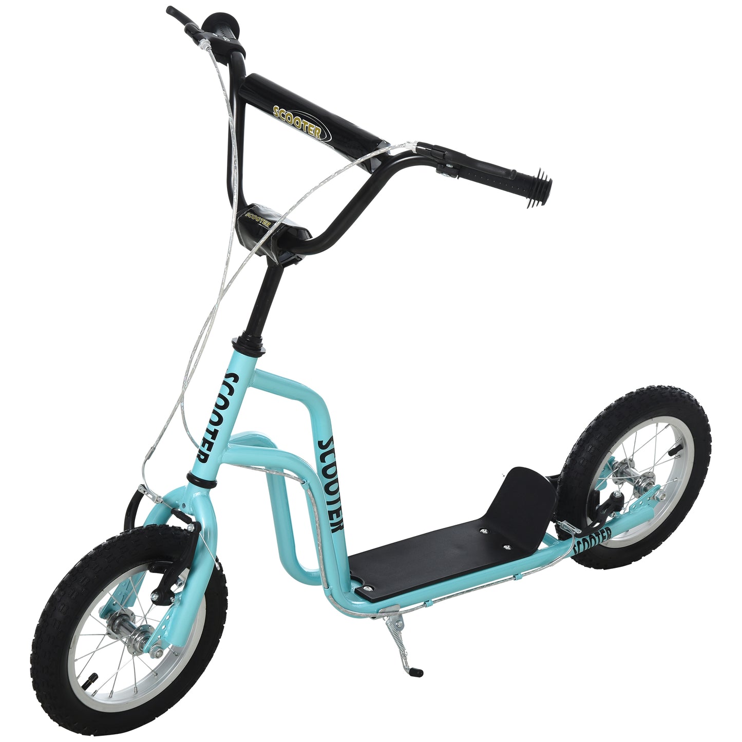 Stunt Scooter, Kids Scooter, 12'' Rubber Tyre Kick Scooter With Adjustable Handlebar, Dual Brakes, Blue