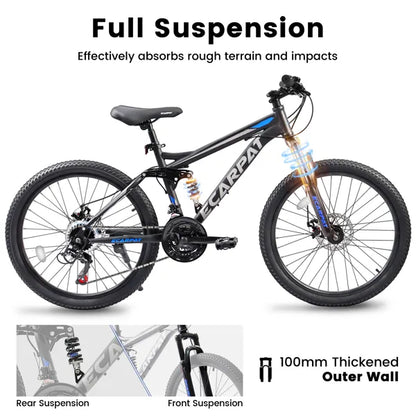 27.5 Inch Full Suspension Mountain Bike, Front And Rear Dual Shock Absorbers, Mechanical Disc Brakes, 21-Speed, Suitable For Men And Women, Ideal For Travel And Fitness Enthusiasts