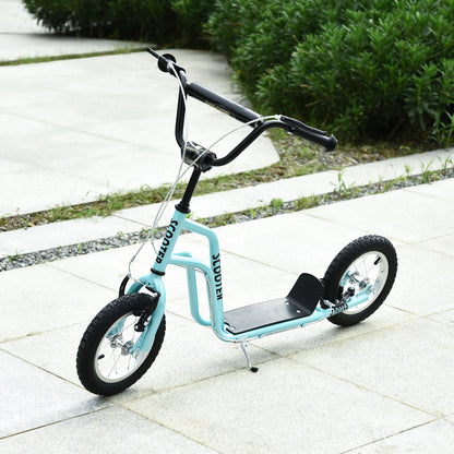 Stunt Scooter, Kids Scooter, 12'' Rubber Tyre Kick Scooter With Adjustable Handlebar, Dual Brakes, Blue