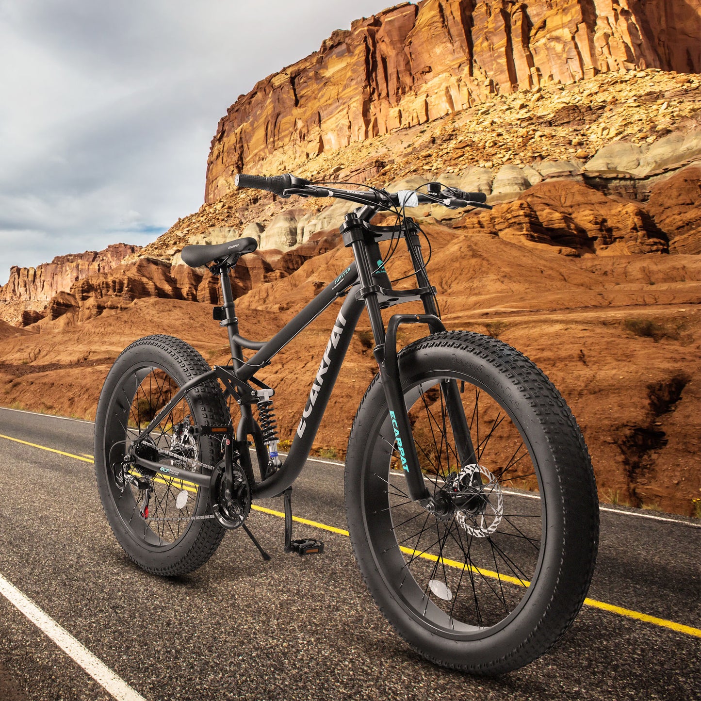 A26309 26 Inch Mountain Bike,Full-Suspension 21 Speeds Drivetrain With Disc-Brake Bicycle, Fat Tire Bike For Men