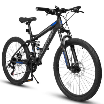 27.5 Inch Full Suspension Mountain Bike, Front And Rear Dual Shock Absorbers, Mechanical Disc Brakes, 21-Speed, Suitable For Men And Women, Ideal For Travel And Fitness Enthusiasts