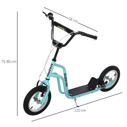 Stunt Scooter, Kids Scooter, 12'' Rubber Tyre Kick Scooter With Adjustable Handlebar, Dual Brakes, Blue