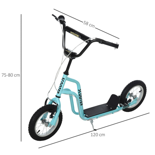 Stunt Scooter, Kids Scooter, 12'' Rubber Tyre Kick Scooter With Adjustable Handlebar, Dual Brakes, Blue