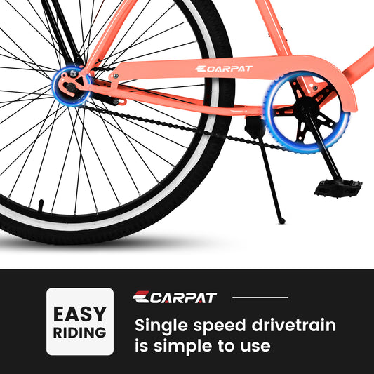 S26204 26 Inch Beach Cruiser Bike For Men And Women, Steel Frame, Single Speed Drivetrain, Upright Comfortable Rides, Multiple Colors